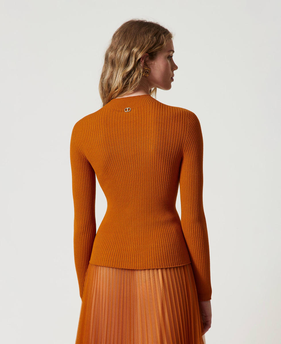 Gerippter Stehkragenpullover &bdquo;Tenn&eacute;&ldquo;-Orange Frau 242TP3523_11749_04