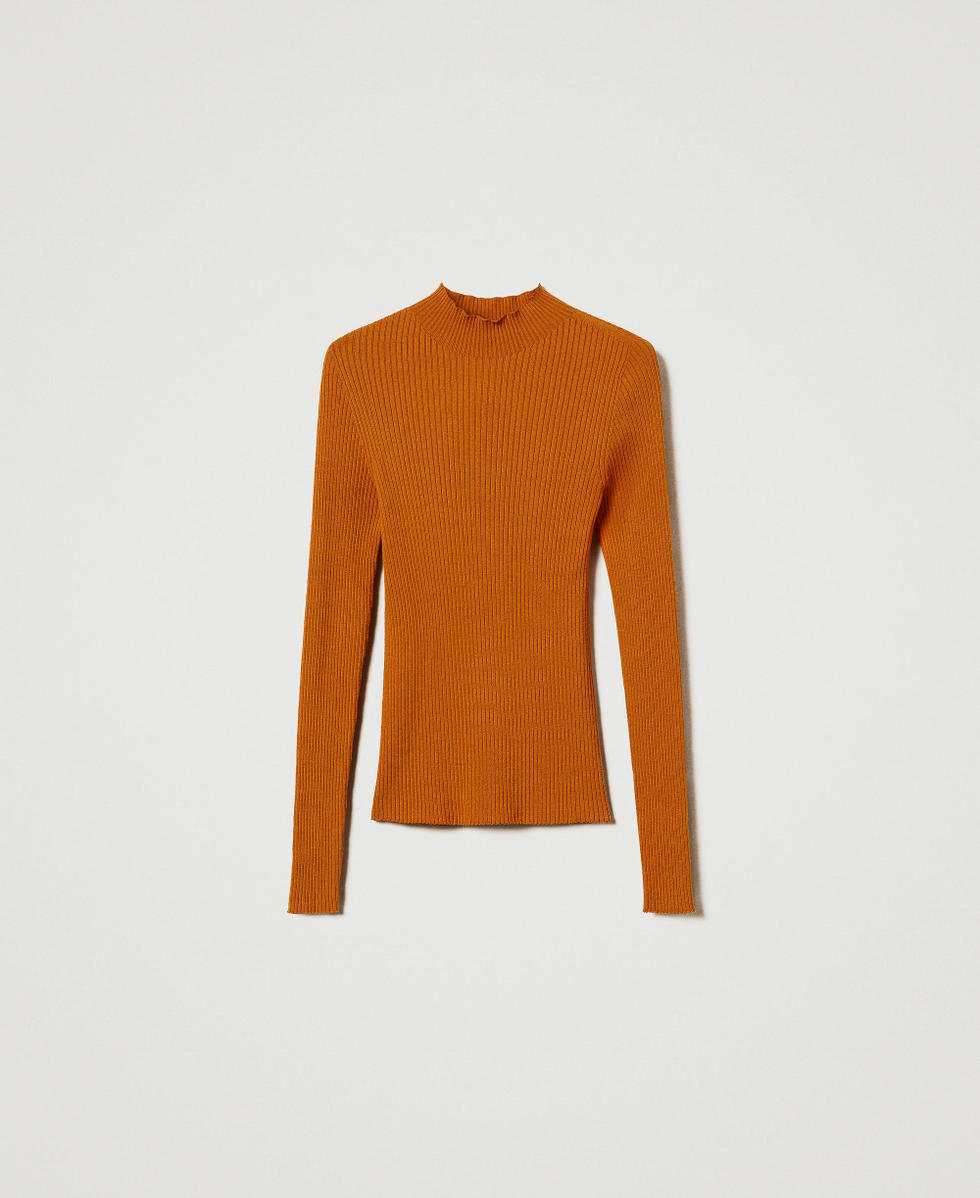 Gerippter Stehkragenpullover &bdquo;Tenn&eacute;&ldquo;-Orange Frau 242TP3523_11749_S0