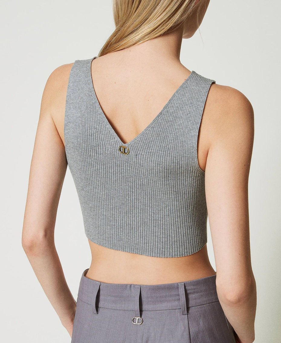 Top cropped de punto acanalado Warm Jaspeado Gray Mujer 242TP3524_11759_04