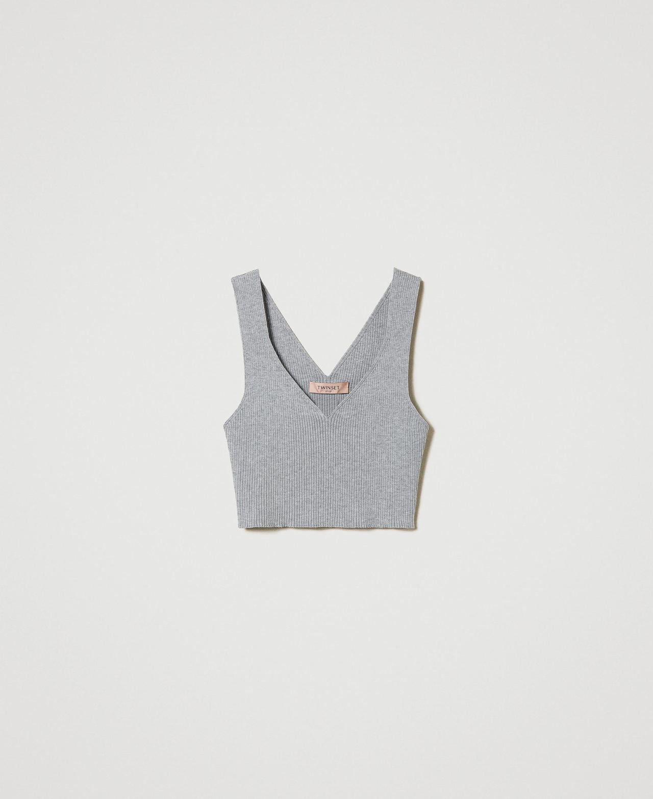 Scee by twin set Top cropped in maglia a costine