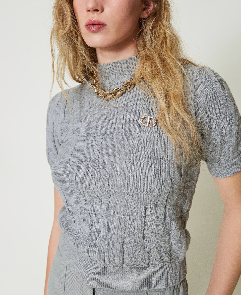 Twin Set Maglia in cotone e cashmere con logo