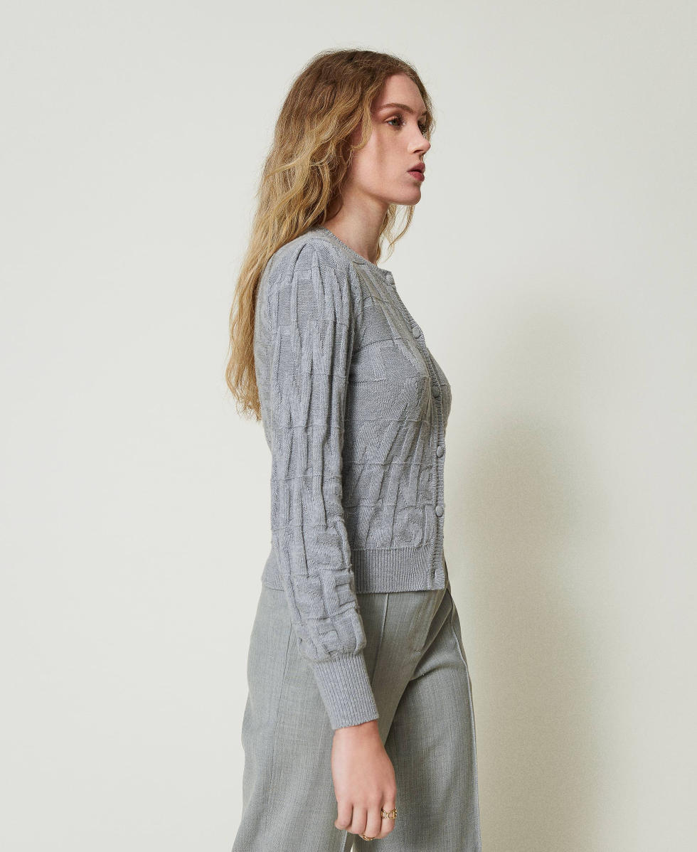 Cardigan en coton et cachemire avec logo Gris Chin&eacute; Fonc&eacute; Femme 242TP3602_11759_02