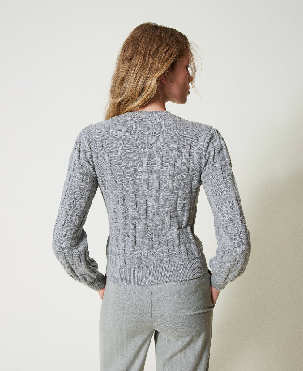 Cardigan en coton et cachemire avec logo Gris Chin&eacute; Fonc&eacute; Femme 242TP3602_11759_03