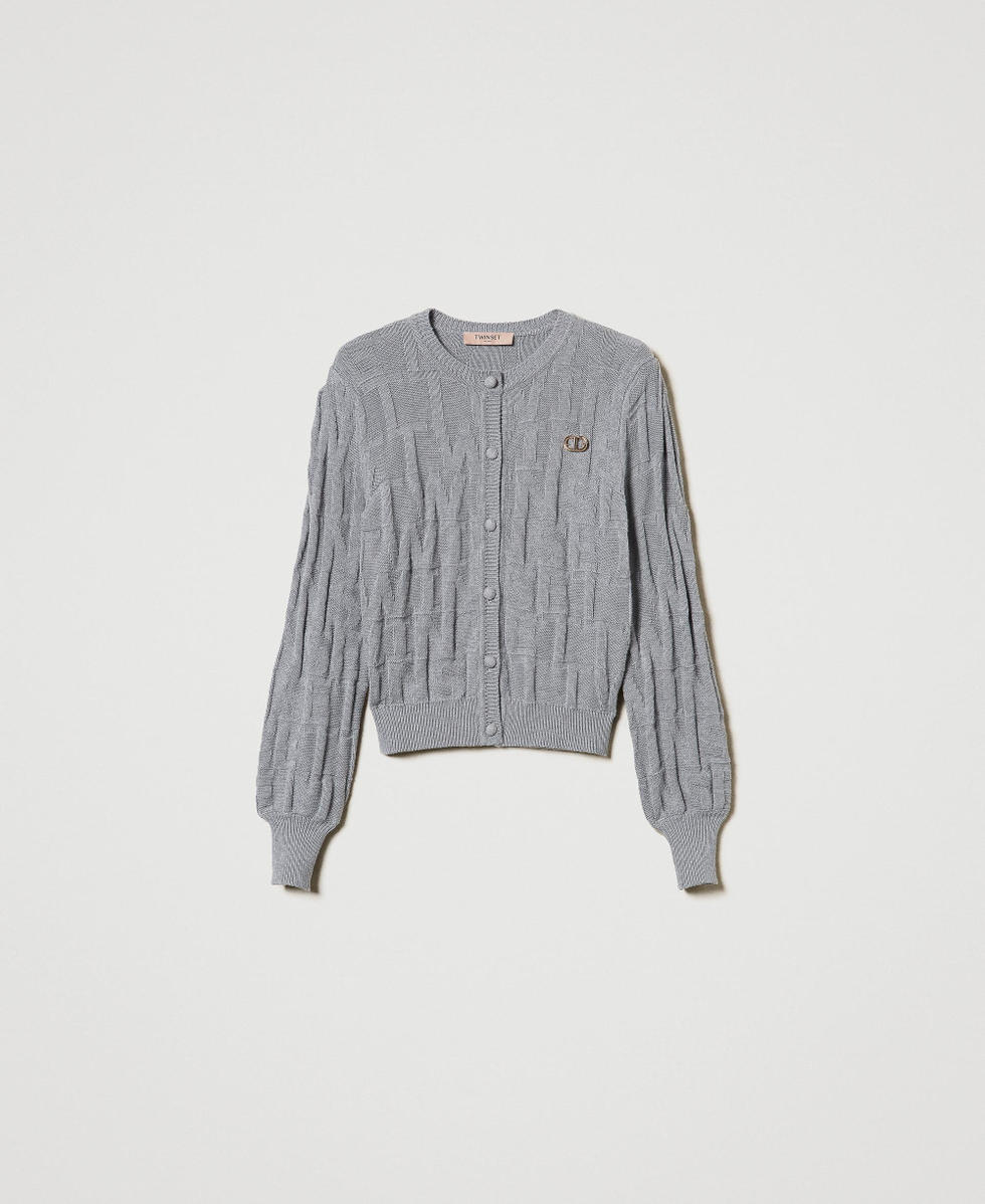 Cardigan en coton et cachemire avec logo Gris Chin&eacute; Fonc&eacute; Femme 242TP3602_11759_S0