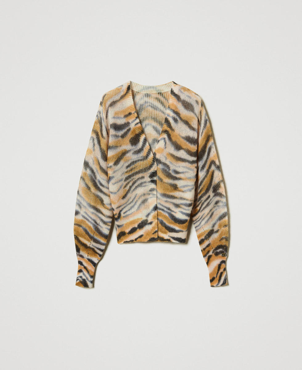 Wool and alpaca dual-use cardigan Tenn&egrave; Orange / Black Tiger Print Woman 242TP3633_11825_S0