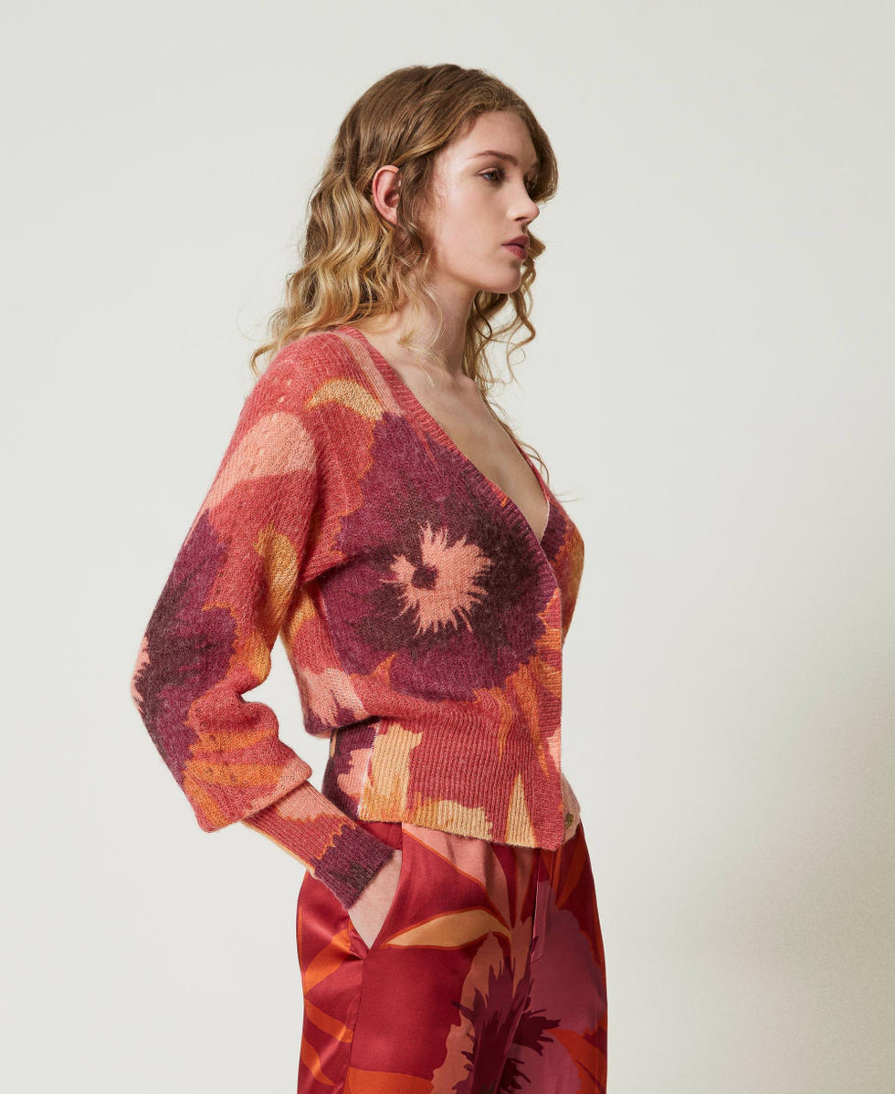Wool and alpaca dual-use cardigan Red / Red Plum Macro Flowers Woman 242TP3633_11916_02