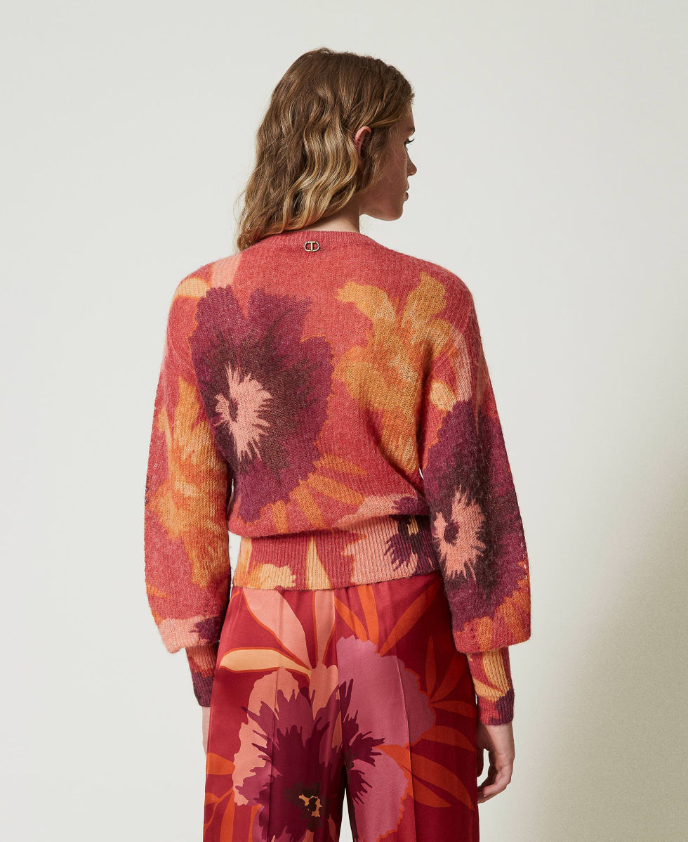 Wool and alpaca dual-use cardigan Red / Red Plum Macro Flowers Woman 242TP3633_11916_03