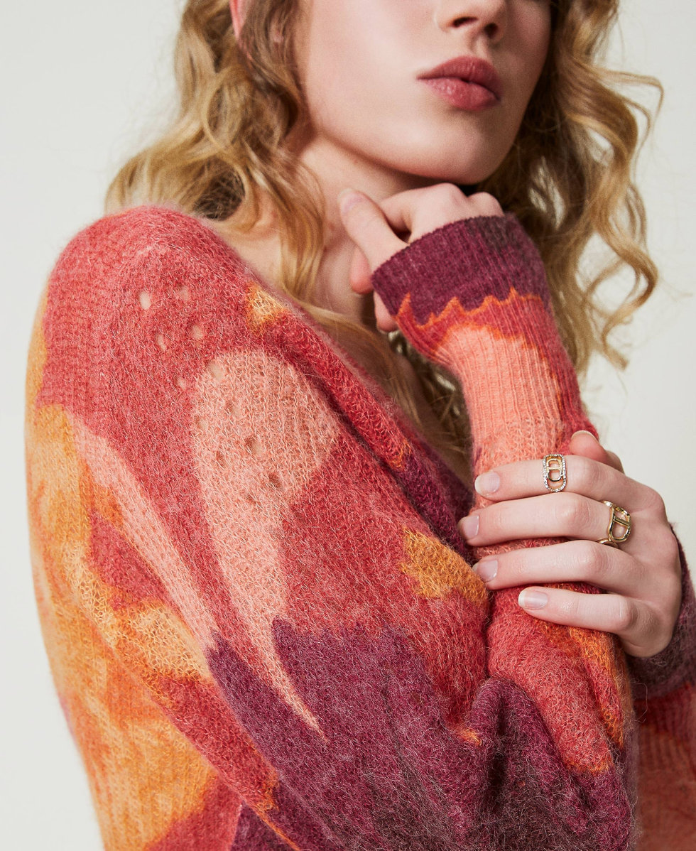 Wool and alpaca dual-use cardigan Red / Red Plum Macro Flowers Woman 242TP3633_11916_04