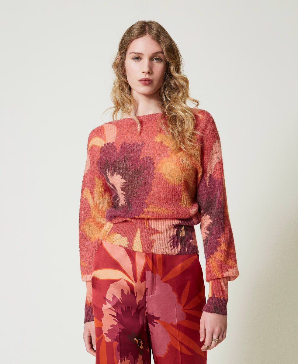 Wool and alpaca dual-use cardigan Red / Red Plum Macro Flowers Woman 242TP3633_11916_05