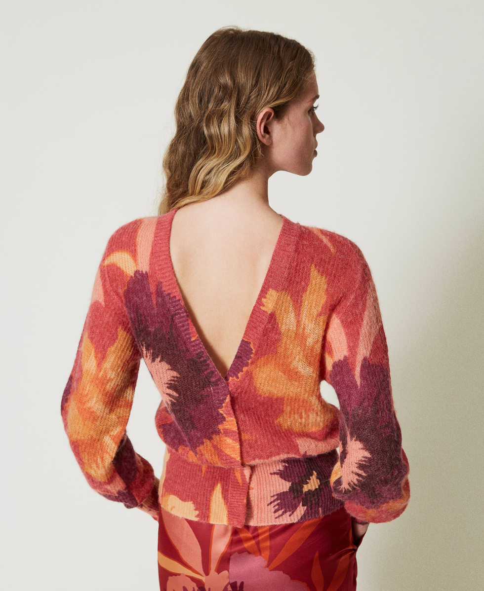 Wool and alpaca dual-use cardigan Red / Red Plum Macro Flowers Woman 242TP3633_11916_06