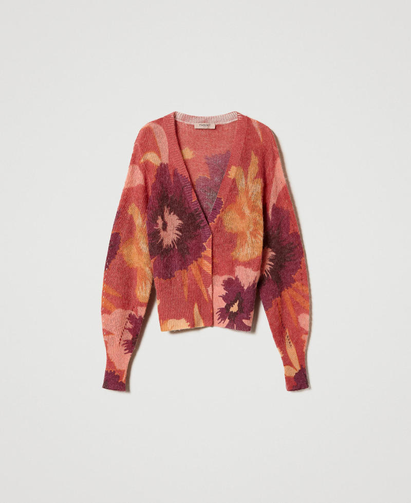 Cardigan double usage en laine et alpaga Grandes Fleurs Rouge/Red Plum Femme 242TP3633_11916_S0