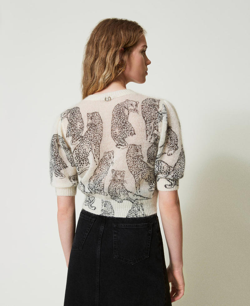 Pull cropped en mélange de laine et mohair Imprimé Jaguars Noir/Blanc Neige Femme 242TP3634_11746_04