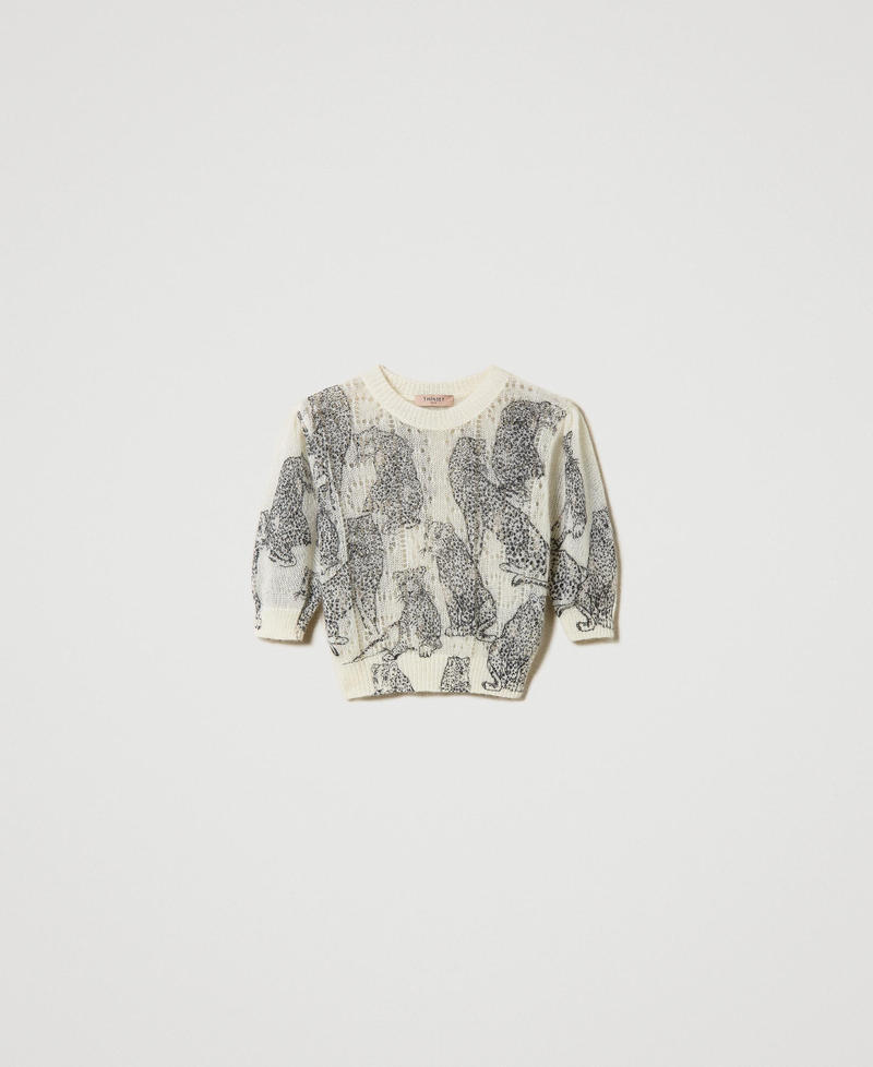 Pull cropped en mélange de laine et mohair Imprimé Jaguars Noir/Blanc Neige Femme 242TP3634_11746_S0