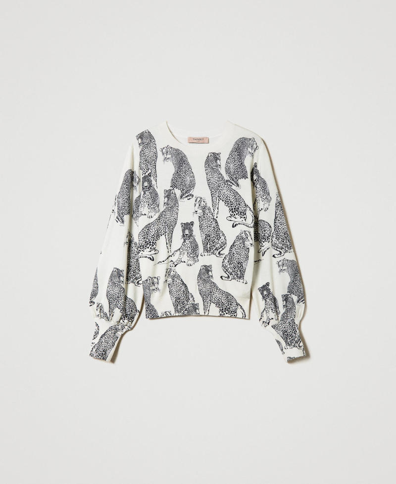 Jumper with jaguar print Black / Snow White Jaguar Print Woman 242TP3635_11746_S0