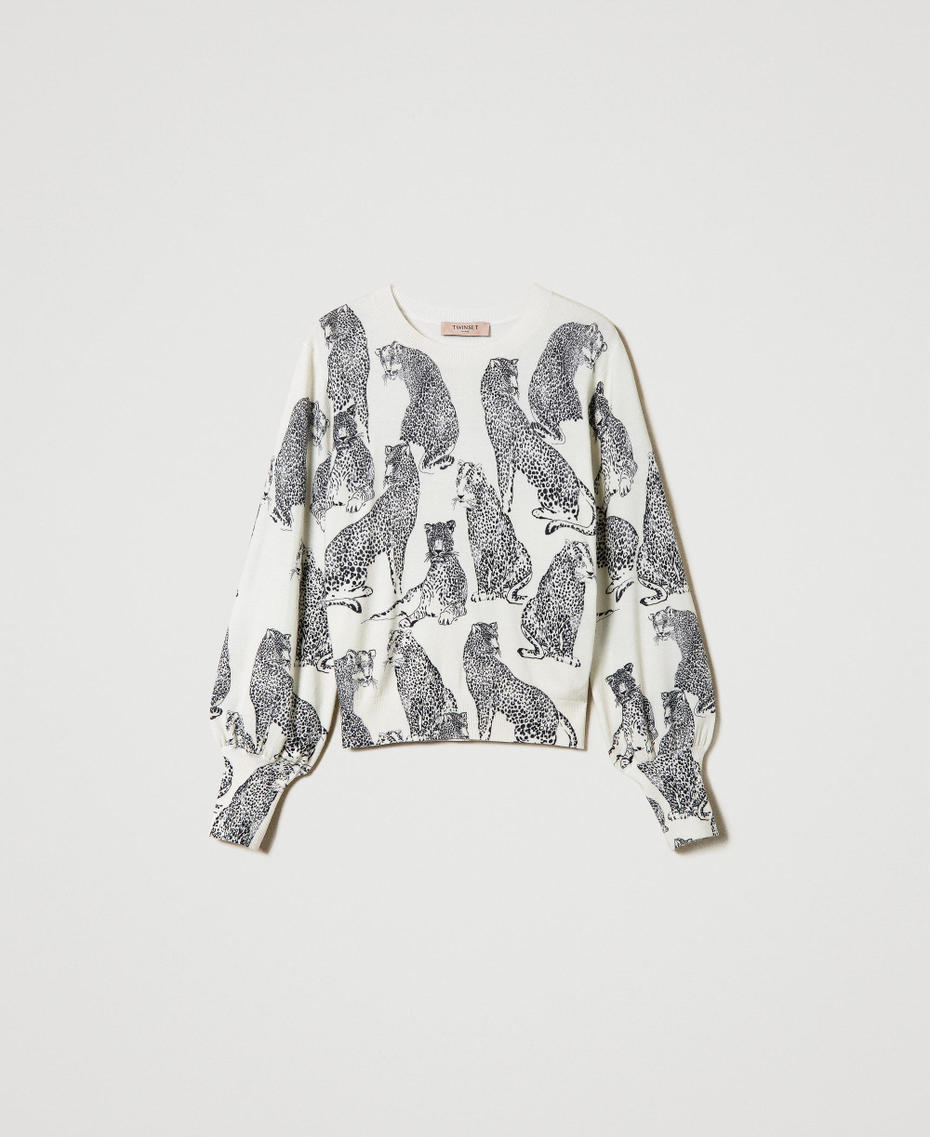 Jumper with jaguar print Black / Snow White Jaguar Print Woman 242TP3635_11746_S0
