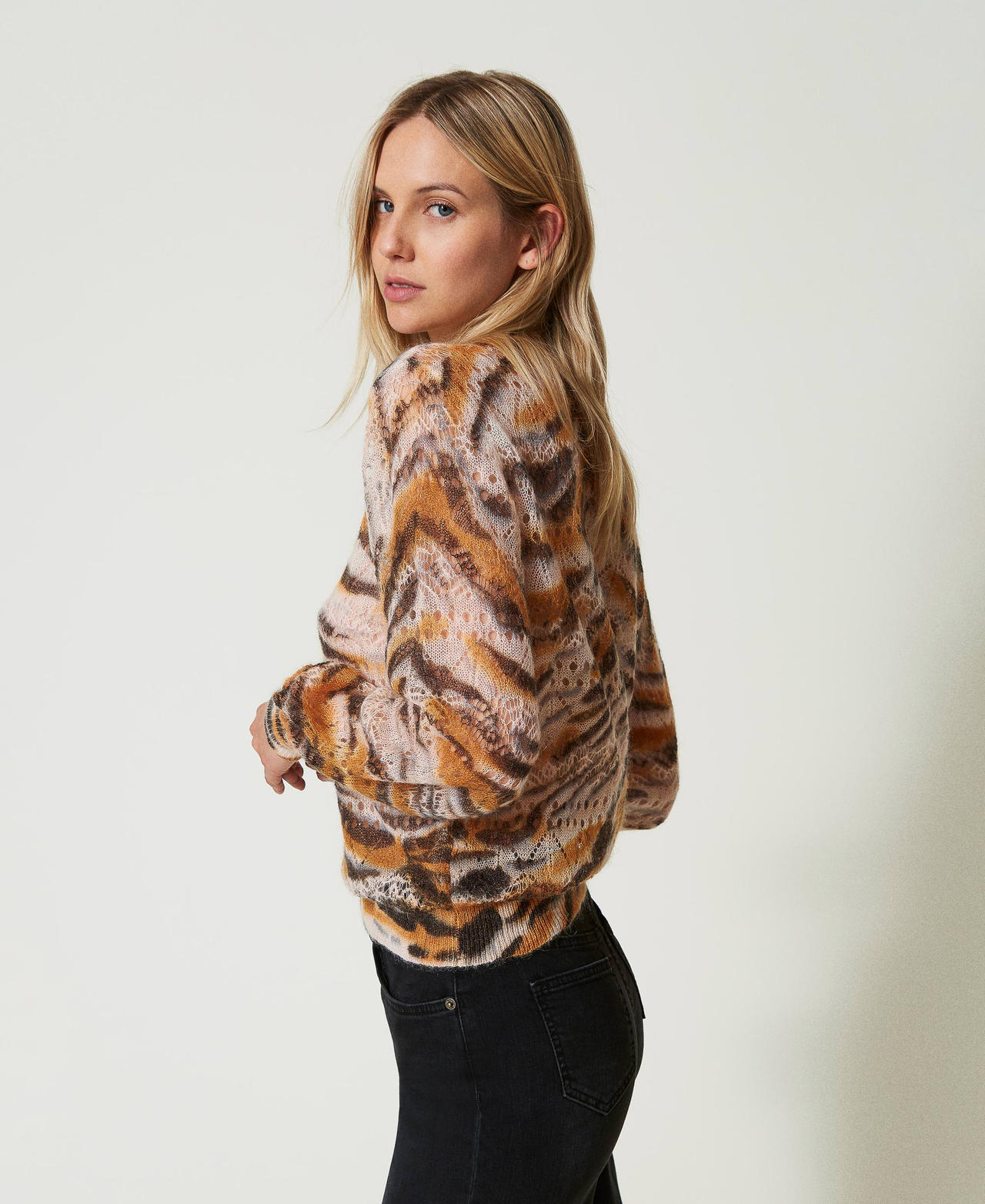 Wool and mohair blend jumper Tennè Orange / Black Tiger Print Woman 242TP3650_11825_02