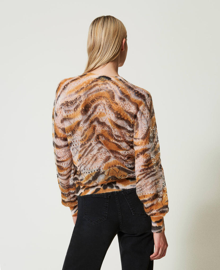 Pull en m&eacute;lange de laine et mohair Imprim&eacute; Tigre Orange &laquo;&nbsp;Tann&eacute;&nbsp;&raquo;/Noir Femme 242TP3650_11825_03