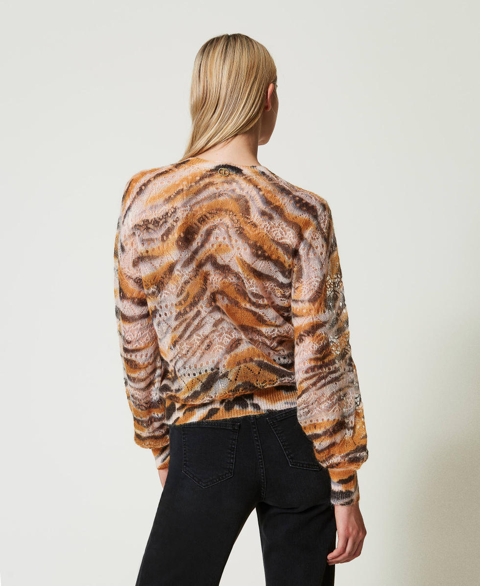 Wool and mohair blend jumper Tenn&egrave; Orange / Black Tiger Print Woman 242TP3650_11825_03