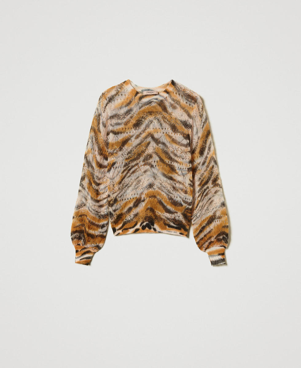 Wool and mohair blend jumper Tenn&egrave; Orange / Black Tiger Print Woman 242TP3650_11825_S0