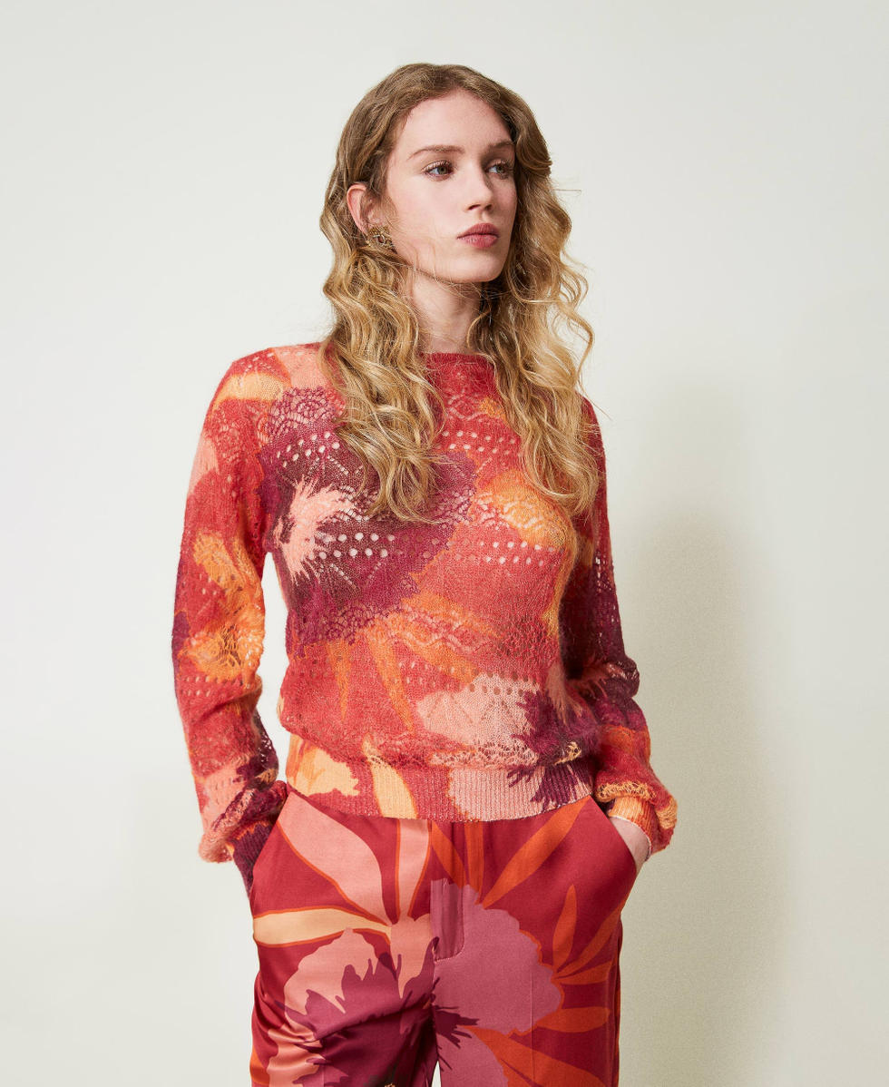 Maglia in misto lana e mohair Macro Flowers Rosso / Red Plum Donna 242TP3650_11916_02