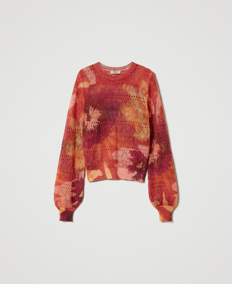 Wool and mohair blend jumper Red / Red Plum Macro Flowers Woman 242TP3650_11916_S0