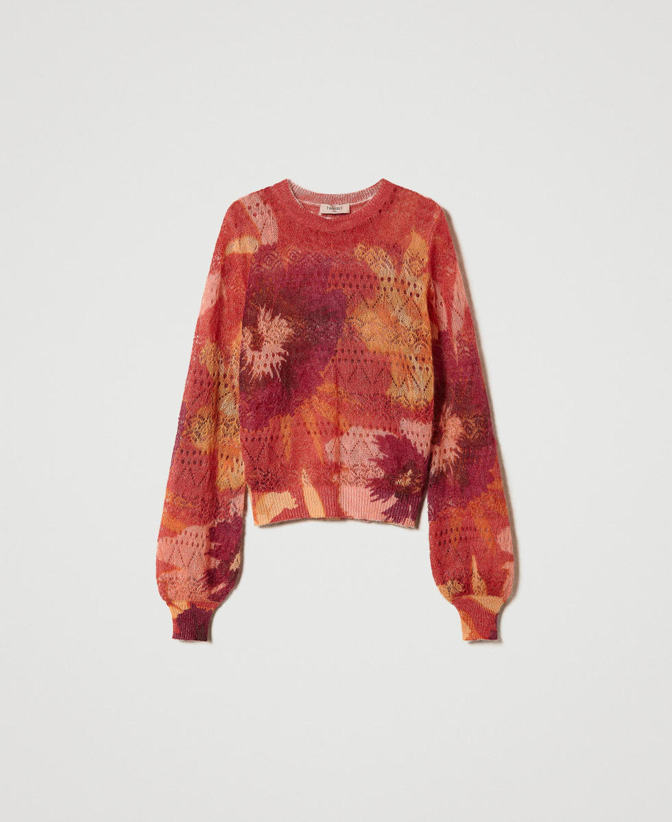 Maglia in misto lana e mohair Macro Flowers Rosso / Red Plum Donna 242TP3650_11916_S0
