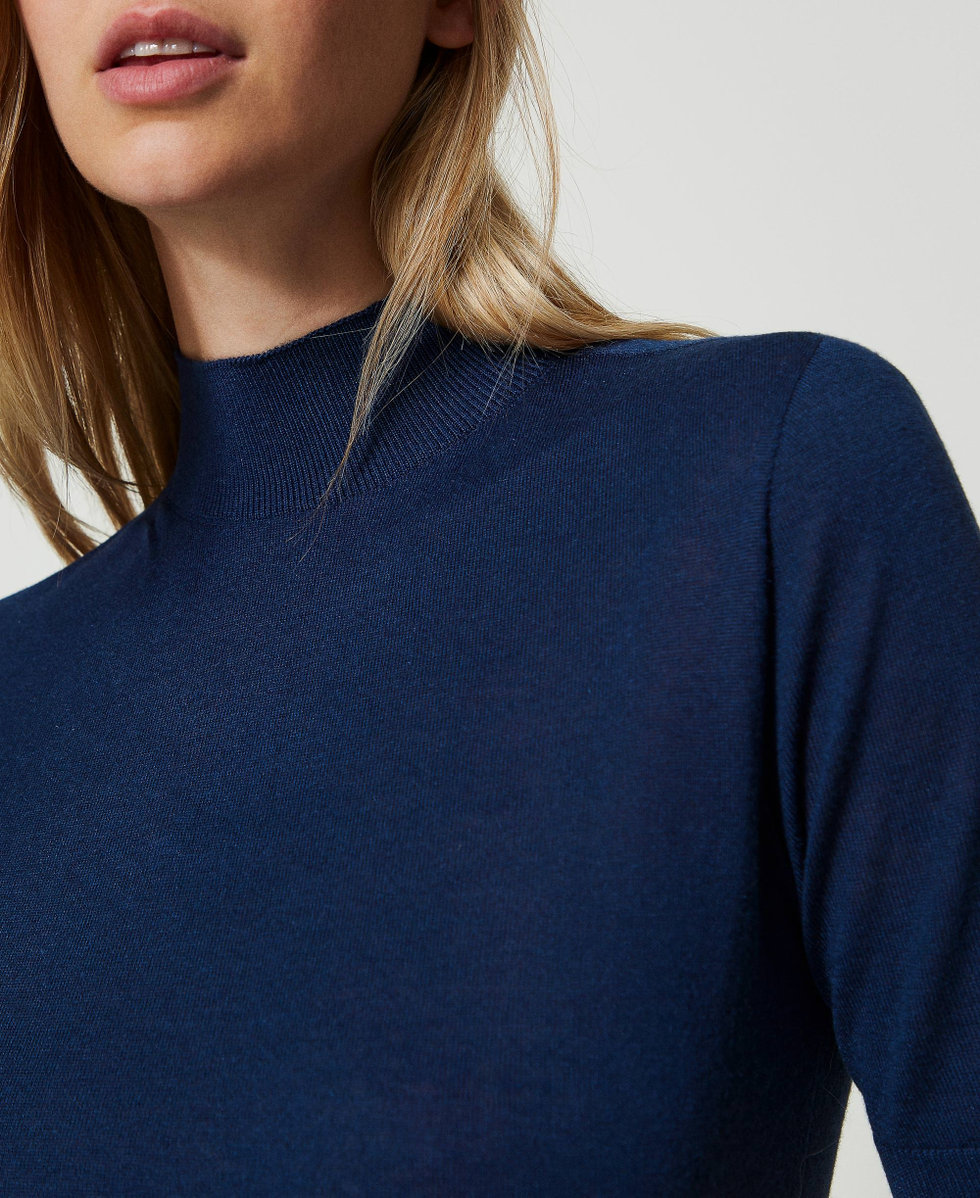 Stehkragenpullover aus Seide und Kaschmir Indigo Frau 242TP3682_00384_04
