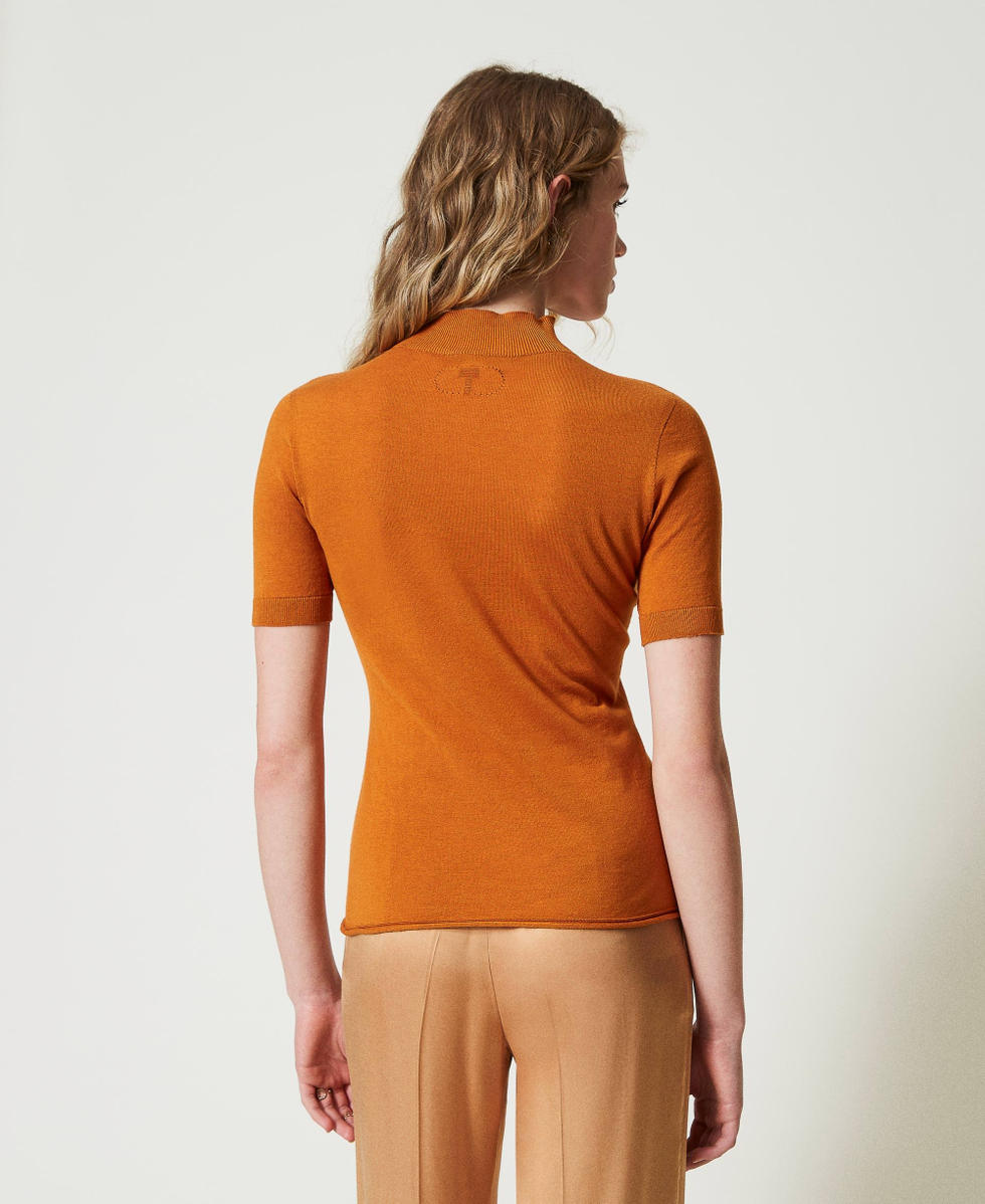 Pull col montant en soie et cachemire Femme Orange TWINSET Milano