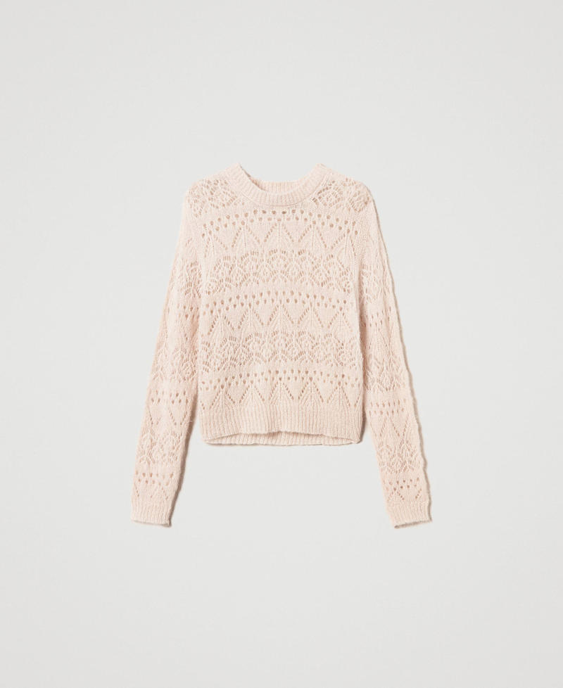 Pull en mohair m&eacute;lang&eacute; avec diff&eacute;rents points Rose &laquo;&nbsp;Peach Pink&nbsp;&raquo; Femme 242TP3690_11750_S0
