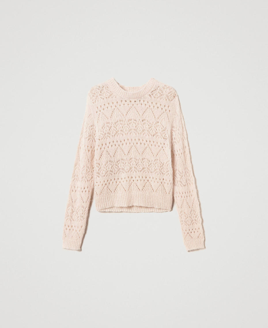 Pull en mohair m&eacute;lang&eacute; avec diff&eacute;rents points Rose &laquo;&nbsp;Peach Pink&nbsp;&raquo; Femme 242TP3690_11750_S0