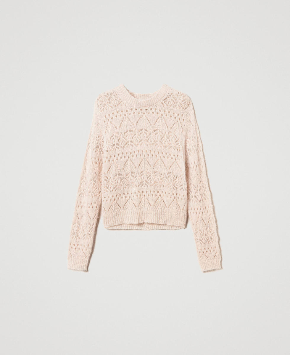 Mohair blend mixed stitch jumper Woman, Pink | TWINSET Milano
