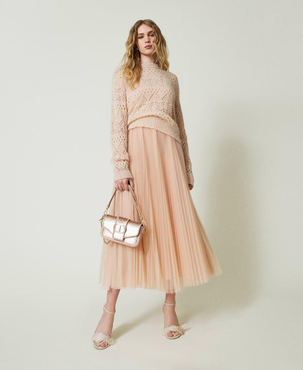 Pull en mohair m&eacute;lang&eacute; avec diff&eacute;rents points Rose &laquo;&nbsp;Peach Pink&nbsp;&raquo; Femme 242TP3690_11750_T0