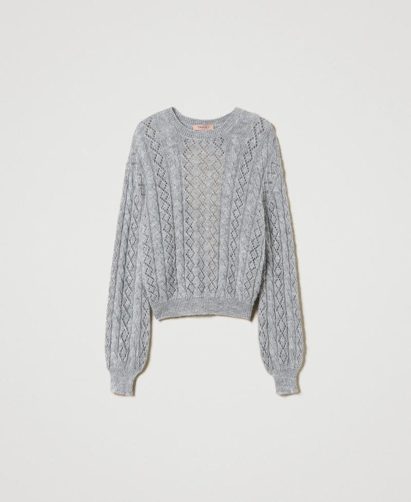 Mohair blend jumper with cable knit and opening Medium Gray Mélange Woman 242TP3691_0082M_S0