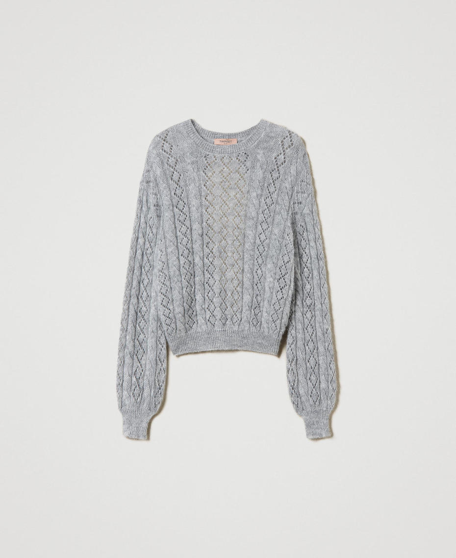 Mohair blend jumper with cable knit and opening Medium Gray Mélange Woman 242TP3691_0082M_S0