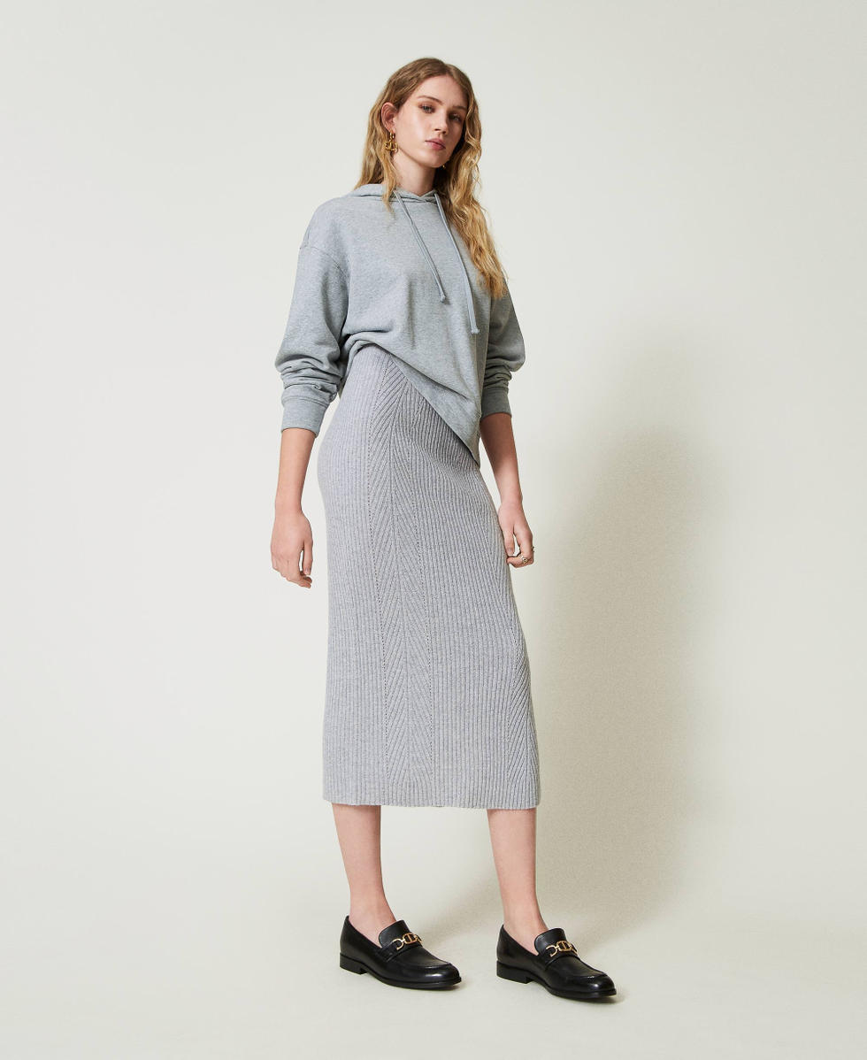Jupe mi longue en maille melangee de laine et lurex Femme Gris TWINSET Milano