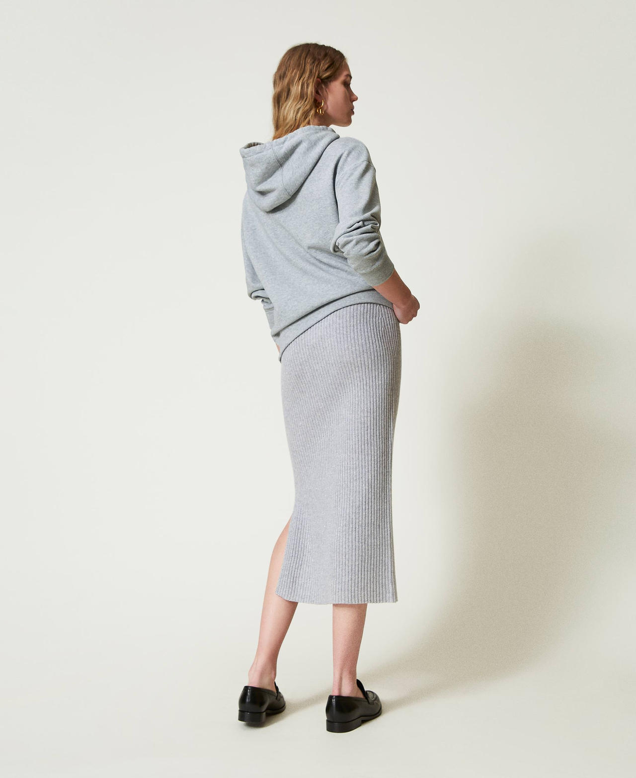 Gonna longuette in maglia misto lana e lurex Bicolor Grigio / Argento Donna 242TP3712_11768_03