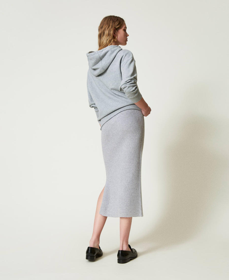 Wool and lurex blend midi knit skirt Two-tone Grey / Silver Woman 242TP3712_11768_03