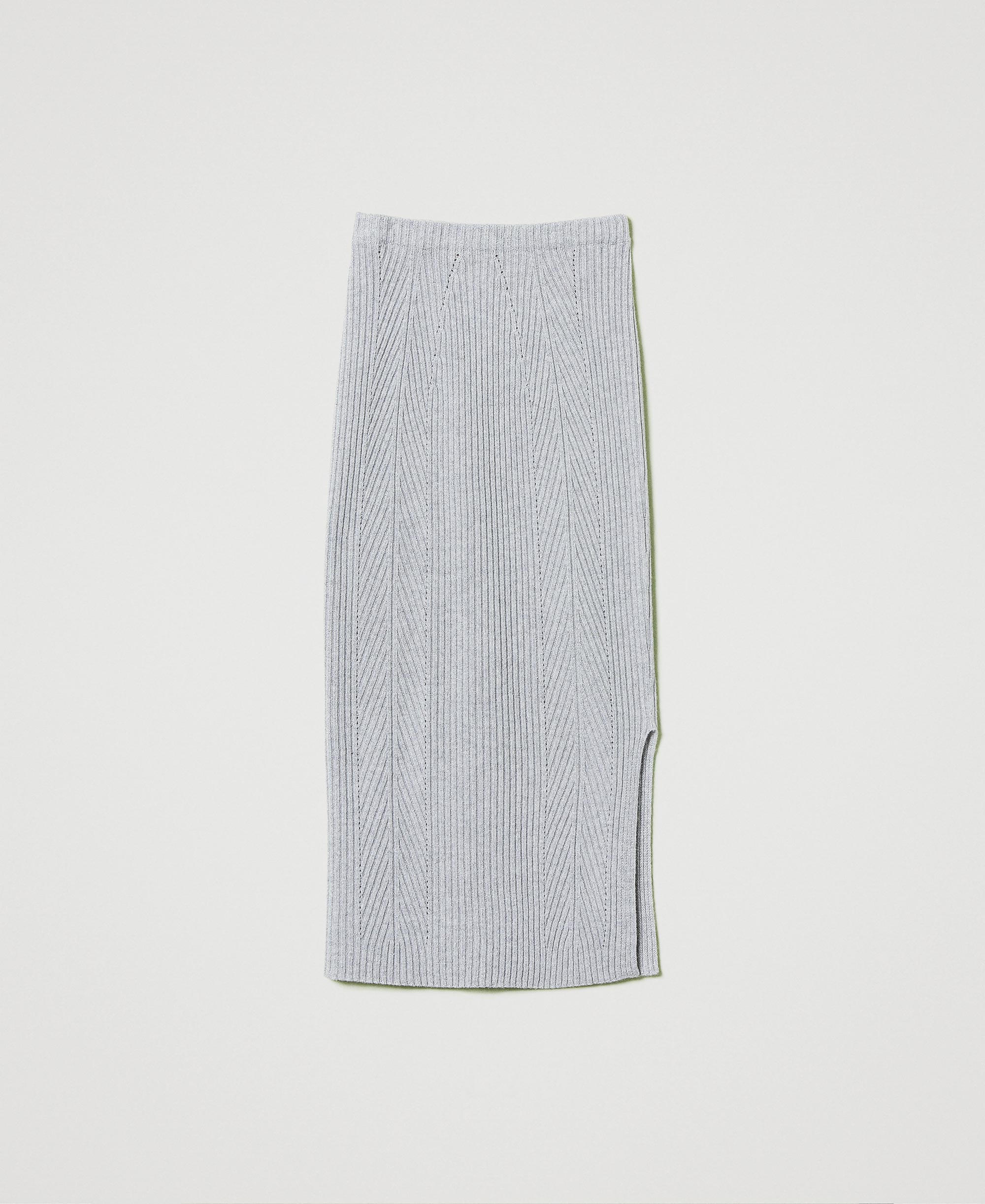 Wool and lurex blend midi knit skirt
