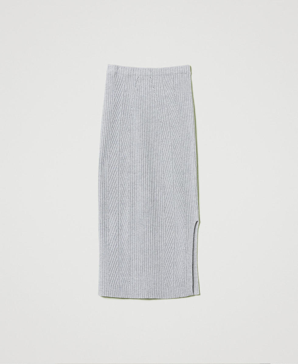 Midi-Strickrock aus Wolle-Lurex-Mischung Zweifarbig Grau / Silber Frau 242TP3712_11768_S0