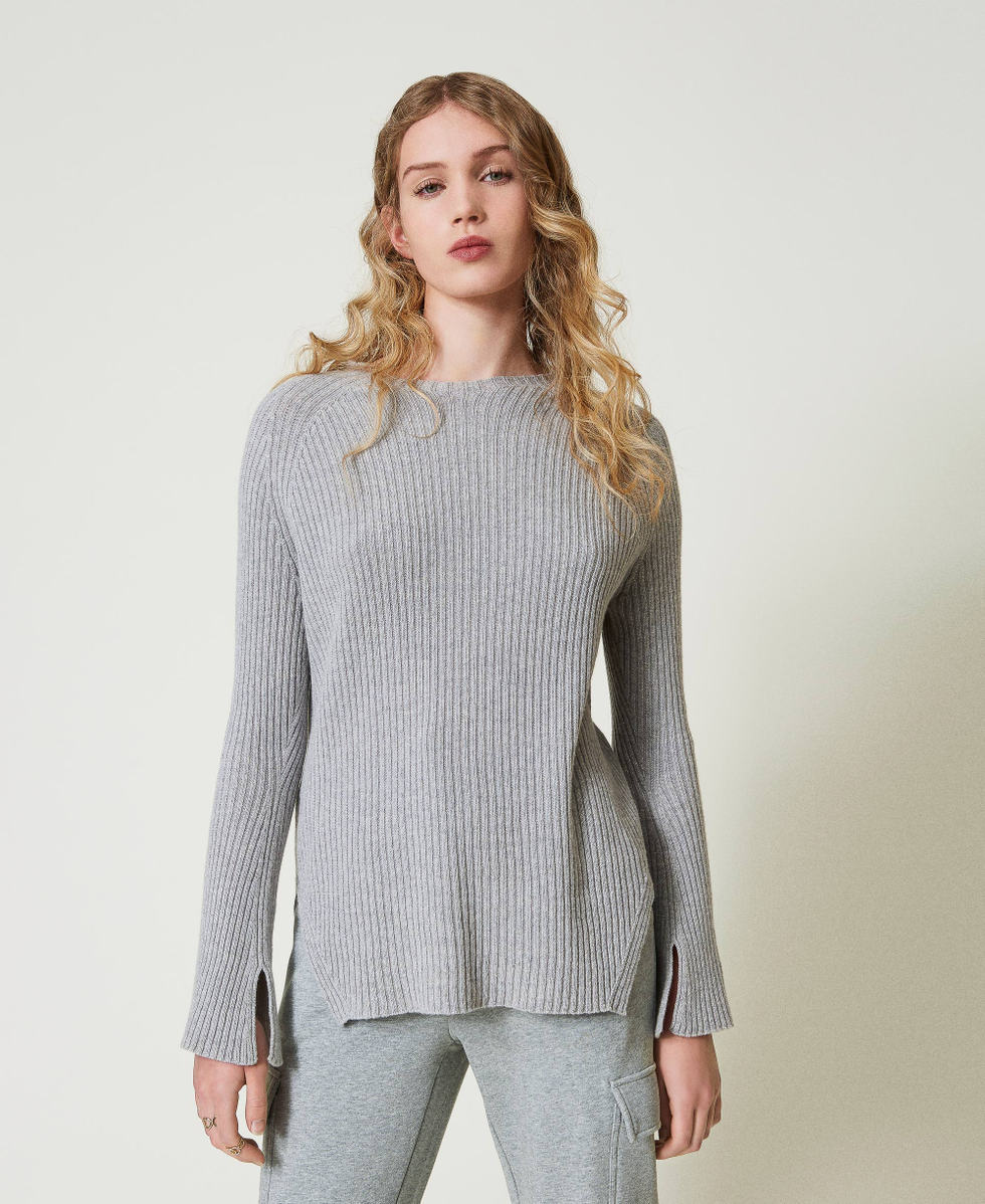 Pull en m&eacute;lange de laine et lurex Bicolore Gris/Argent Femme 242TP3715_11768_02