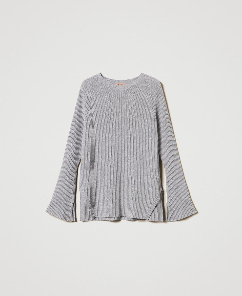 Pull en m&eacute;lange de laine et lurex Bicolore Gris/Argent Femme 242TP3715_11768_S0