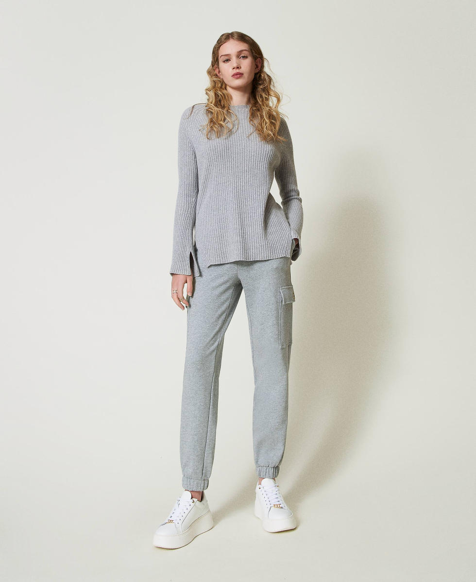 Pull en m&eacute;lange de laine et lurex Bicolore Gris/Argent Femme 242TP3715_11768_T0