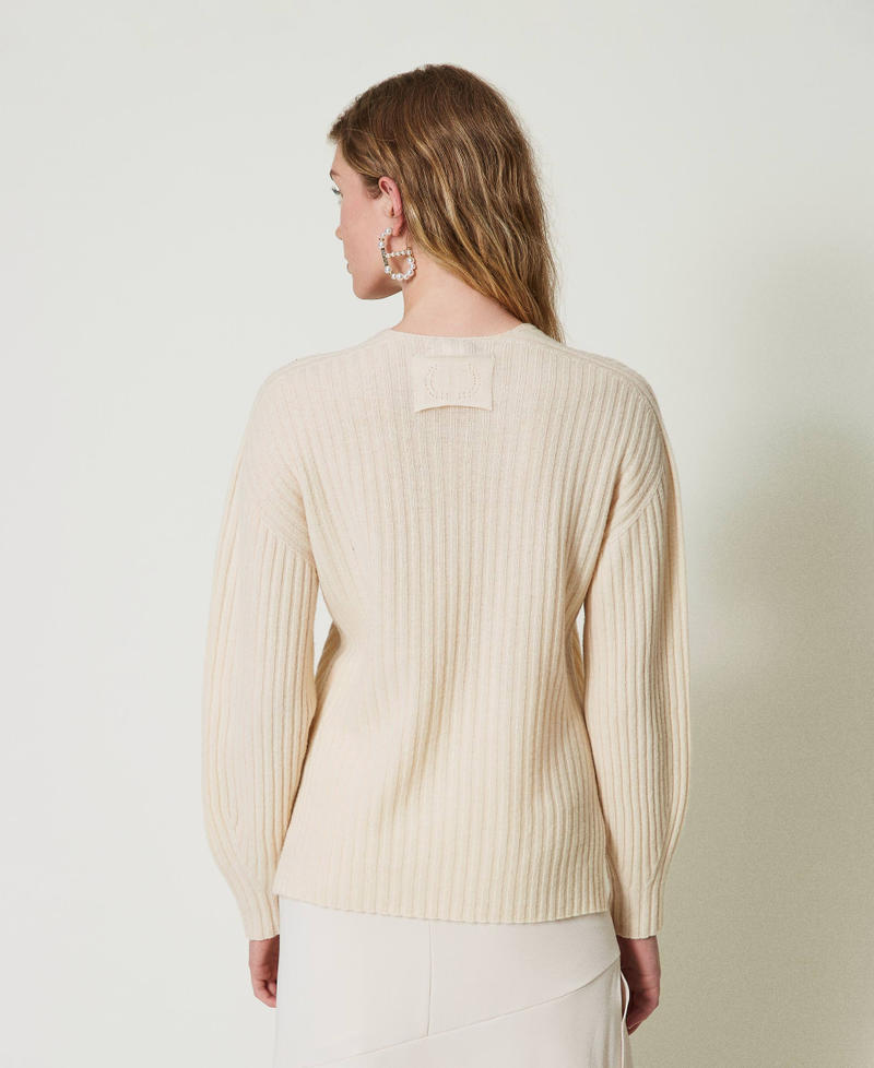 Pull en laine et cachemire avec finition côtelée Blanc Neige Femme 242TP3716_00282_03