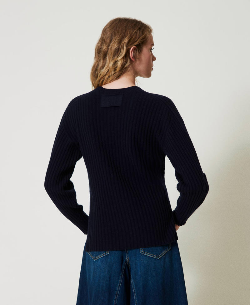 Pull en laine et cachemire avec finition côtelée Indigo Femme 242TP3716_00384_03