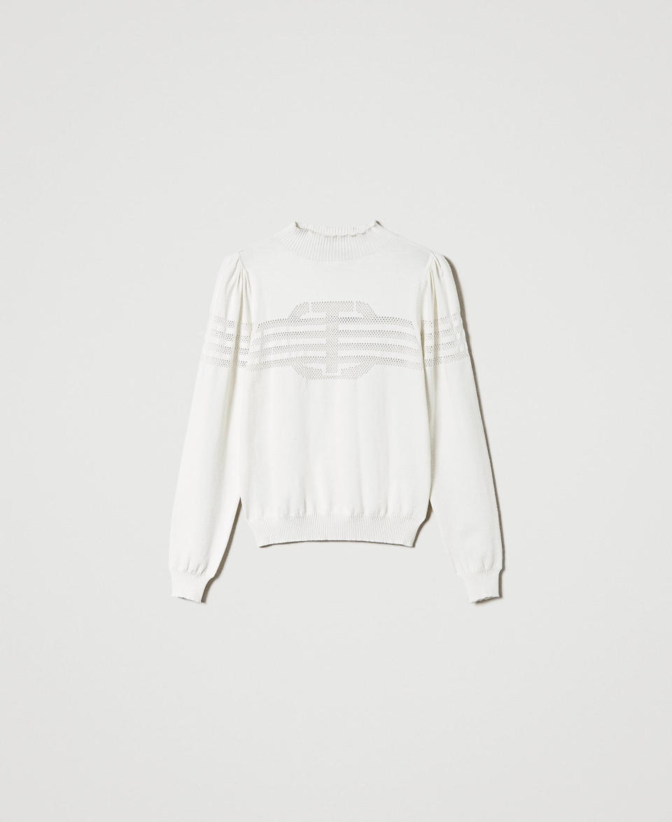 Turtleneck jumper with Oval T pattern White Snow Woman 242TP3722_00282_S0