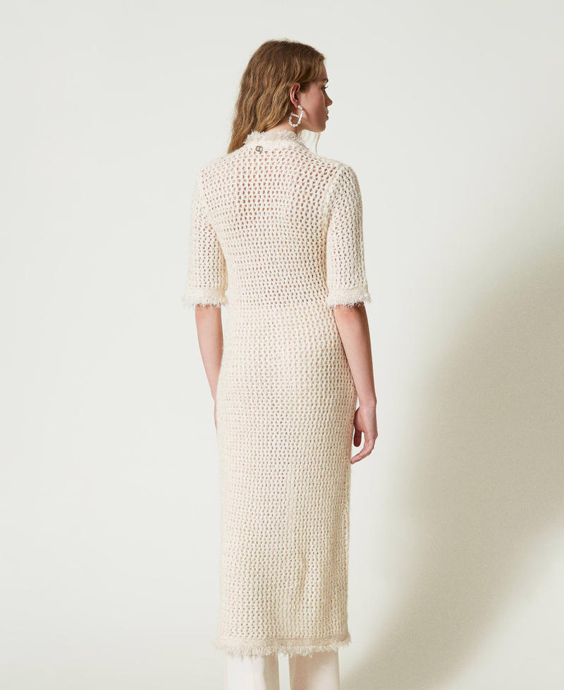 Robe-cardigan en maille jacquard point filet Blanc « Old White » Femme 242TP3772_11748_03