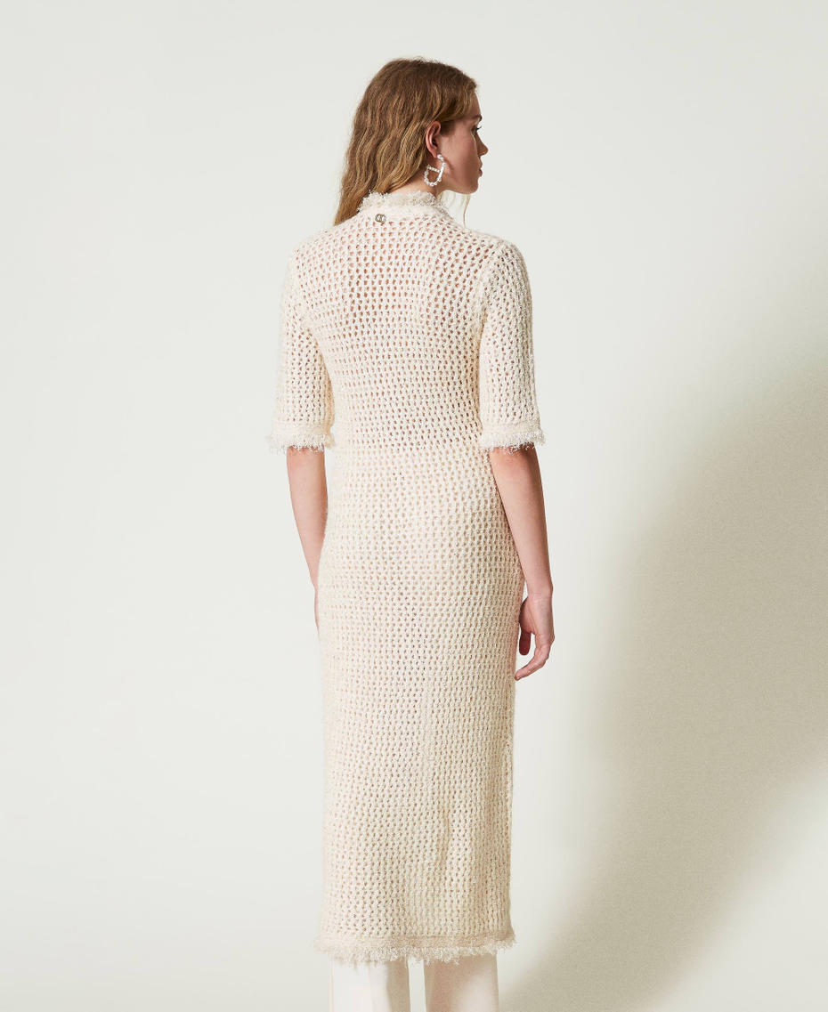 Robe-cardigan en maille jacquard point filet Blanc &laquo;&nbsp;Old White&nbsp;&raquo; Femme 242TP3772_11748_03
