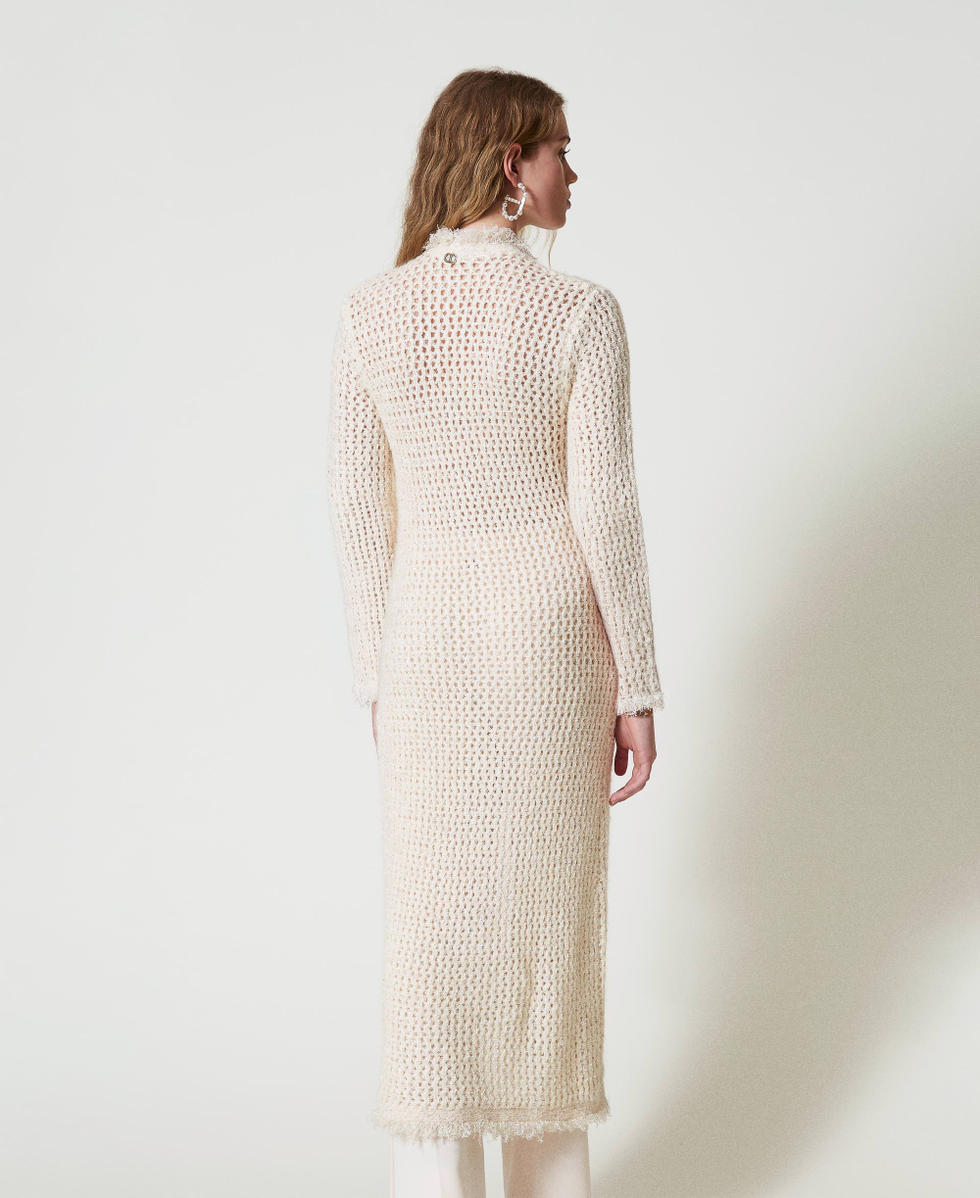 Robe-cardigan en maille jacquard point filet Blanc &laquo;&nbsp;Old White&nbsp;&raquo; Femme 242TP3772_11748_03