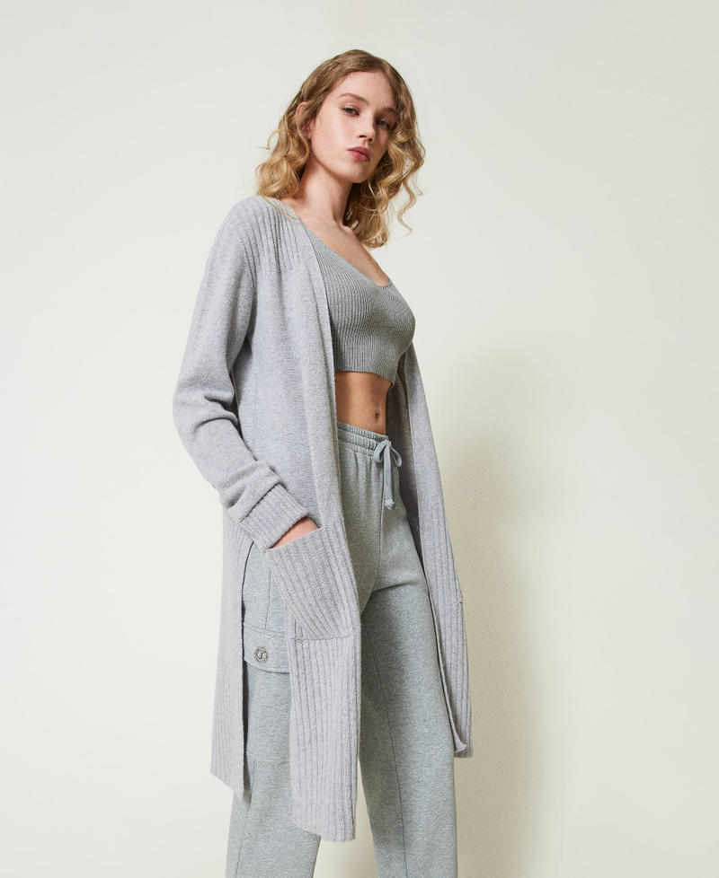 Wool and lurex blend maxi cardigan Two-tone Grey / Silver Woman 242TP378A_11768_01
