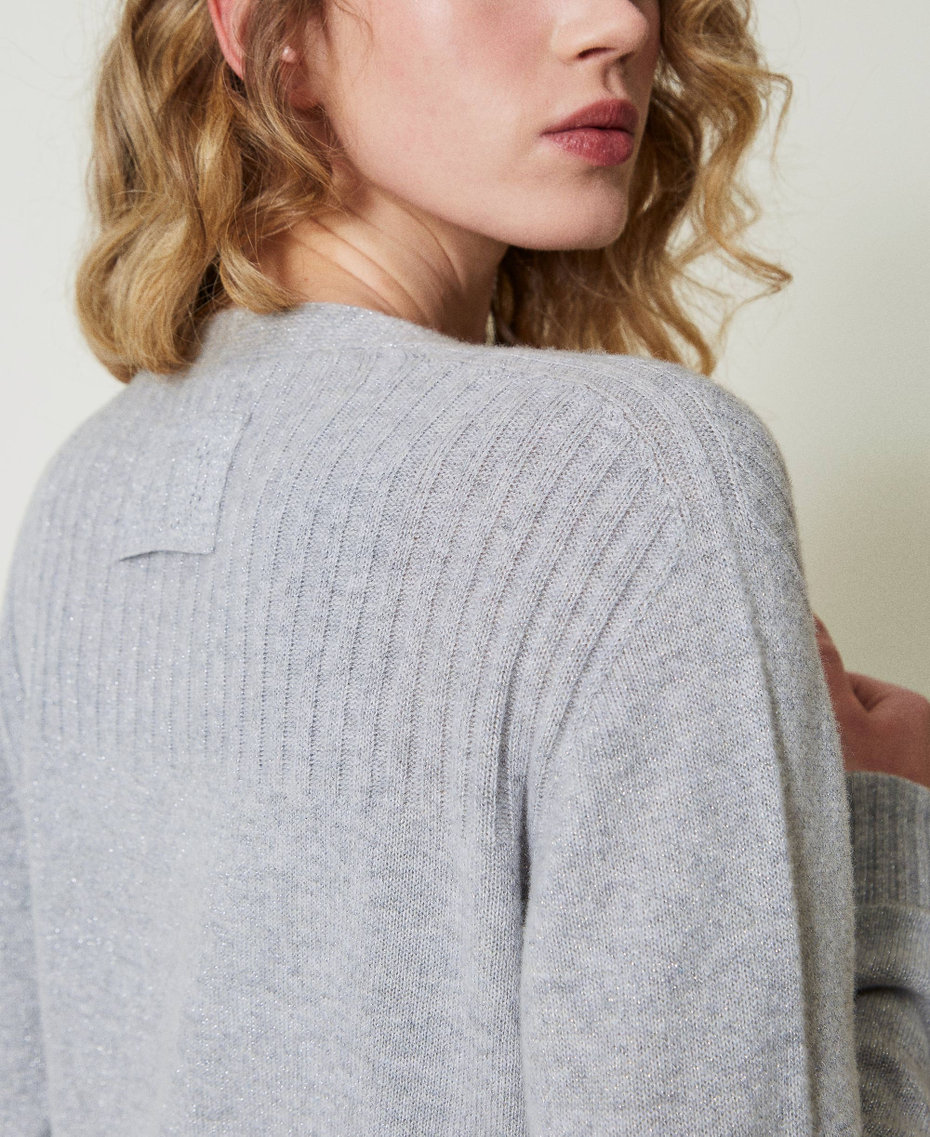 Wool and lurex blend maxi cardigan Two-tone Grey / Silver Woman 242TP378A_11768_05